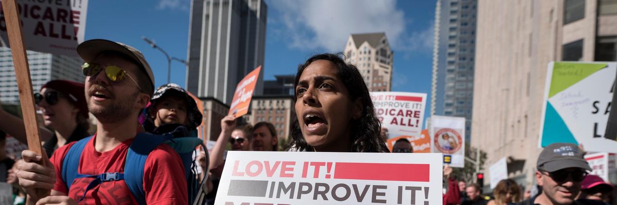 Demonstrators rally in support of Medicare for All