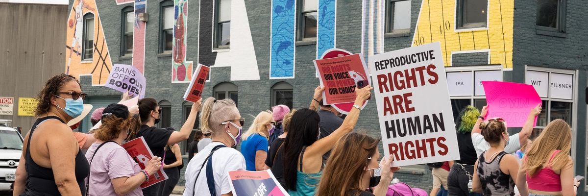 Demonstrators rally in support of reproductive rights on October 2, 2021 in Atlanta, Georgia.