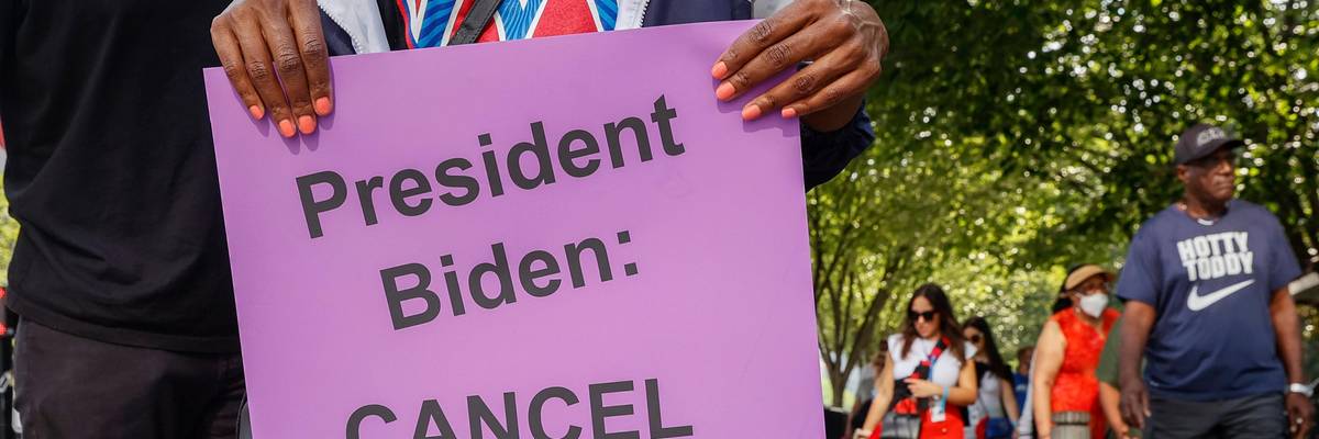 Demonstrators urge President Joe Biden to cancel student loan debt