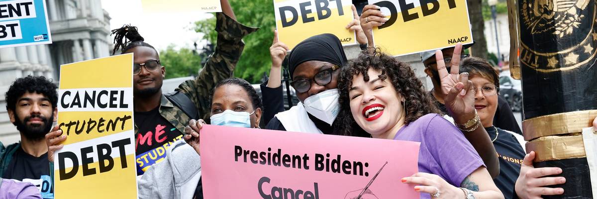 Demonstrators urge President Joe Biden to cancel student loan debt