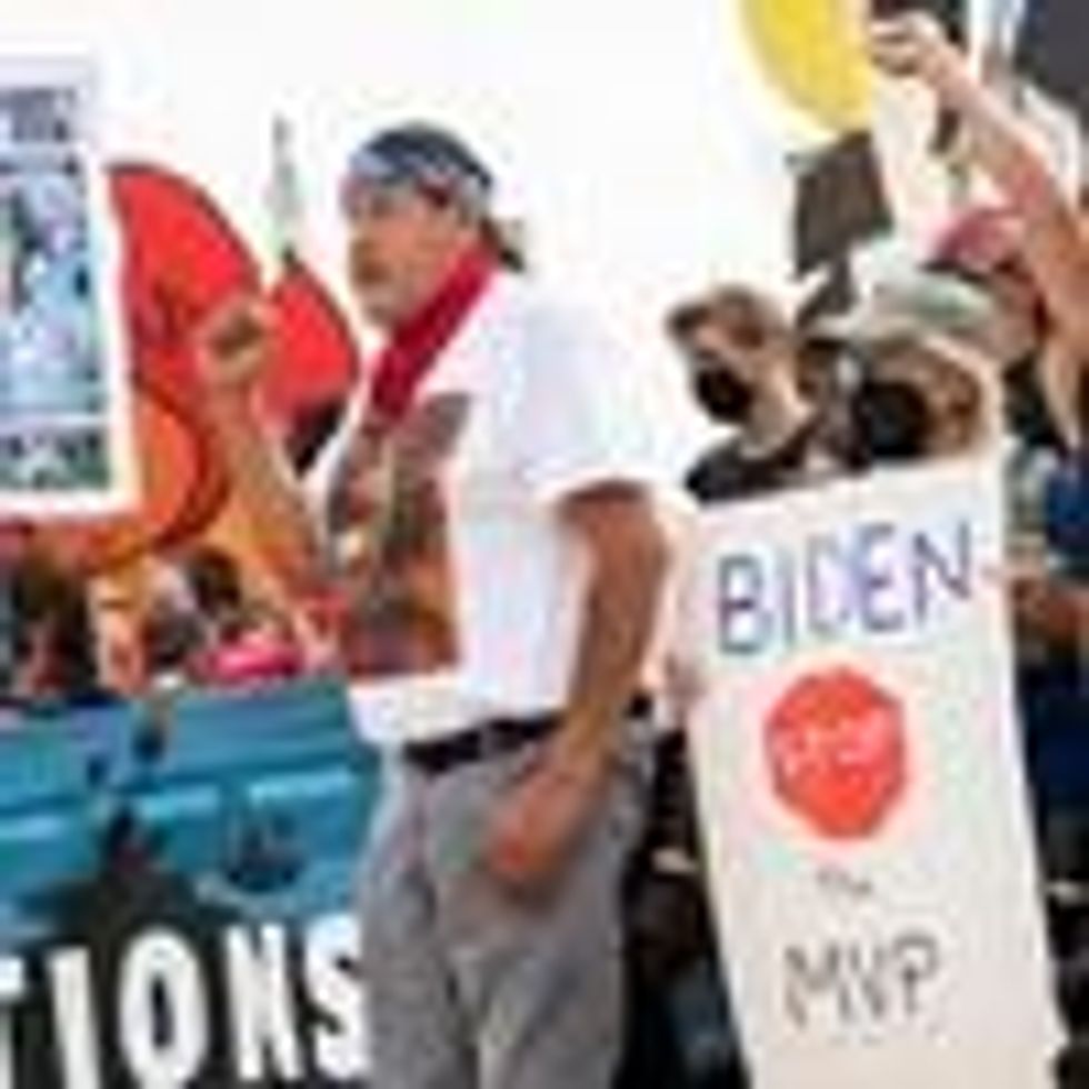 Demonstrators urge President Joe Biden to cancel the Mountain Valley Pipeline