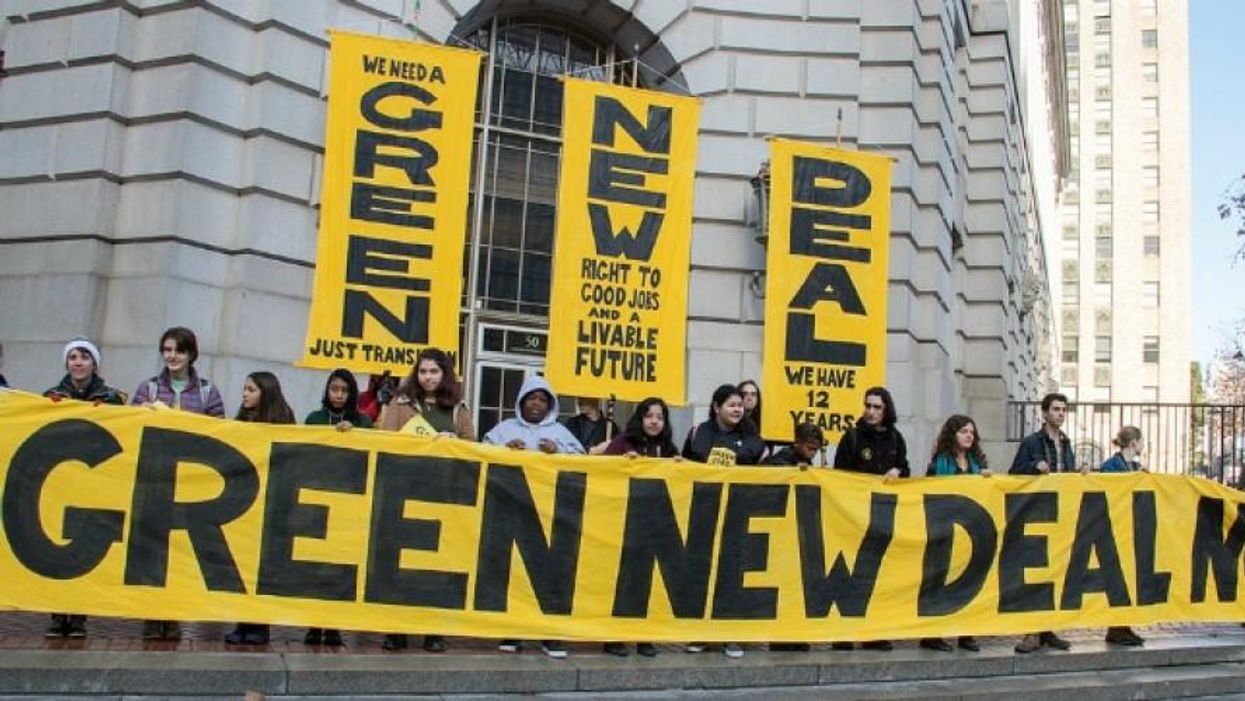 Demonstrators with the youth-led Sunrise Movement
