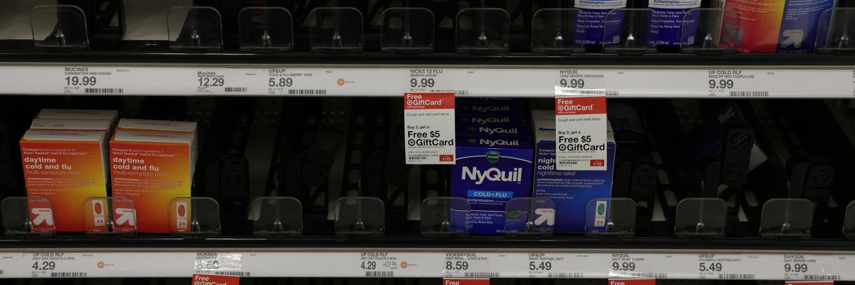 Depleted shelves of cold and flu medicine