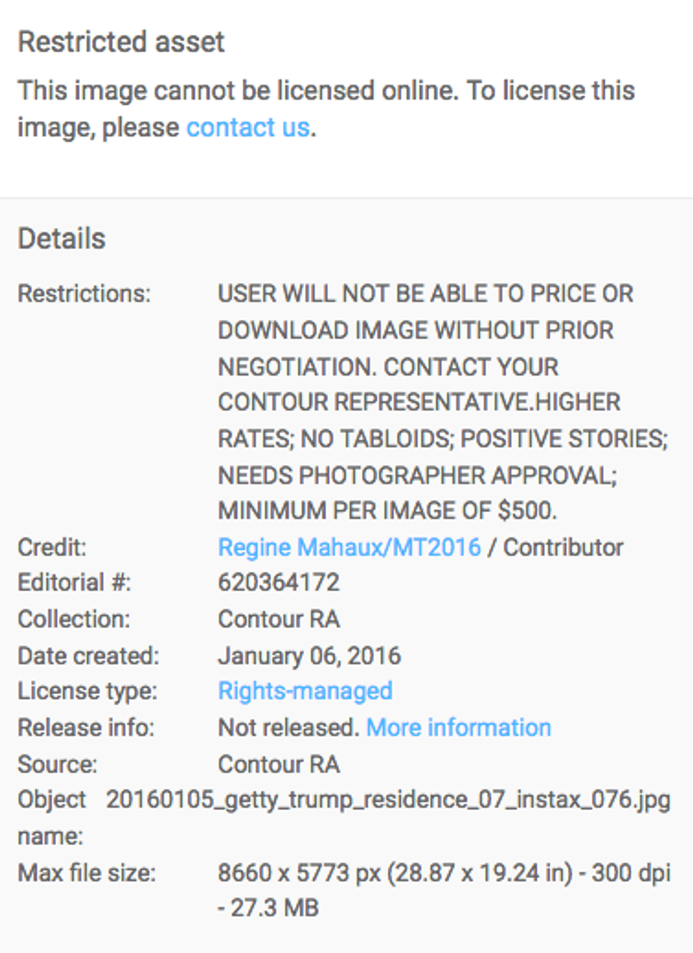 Description of a photo of Melania Trump on Getty Images.