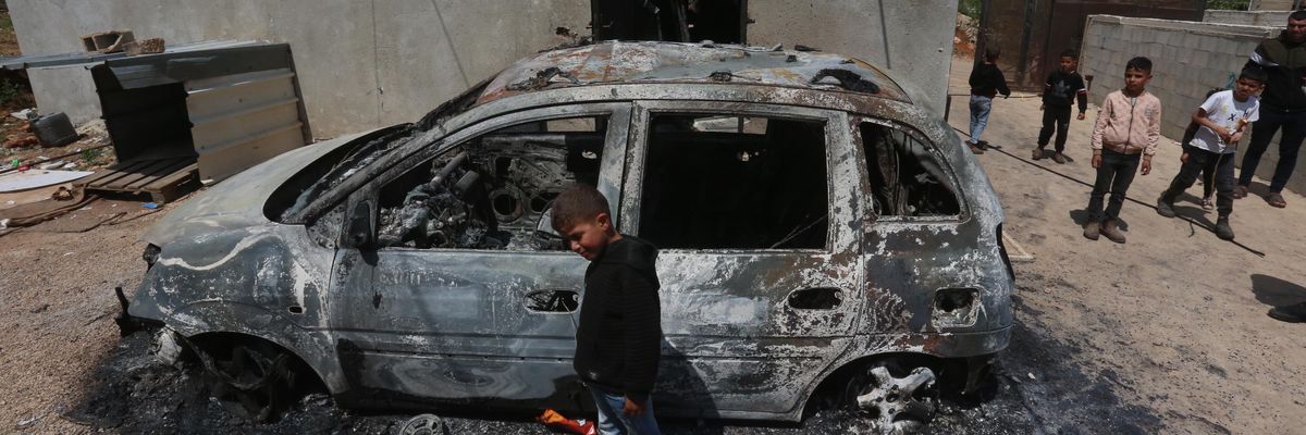 Destroyed car in West Bank
