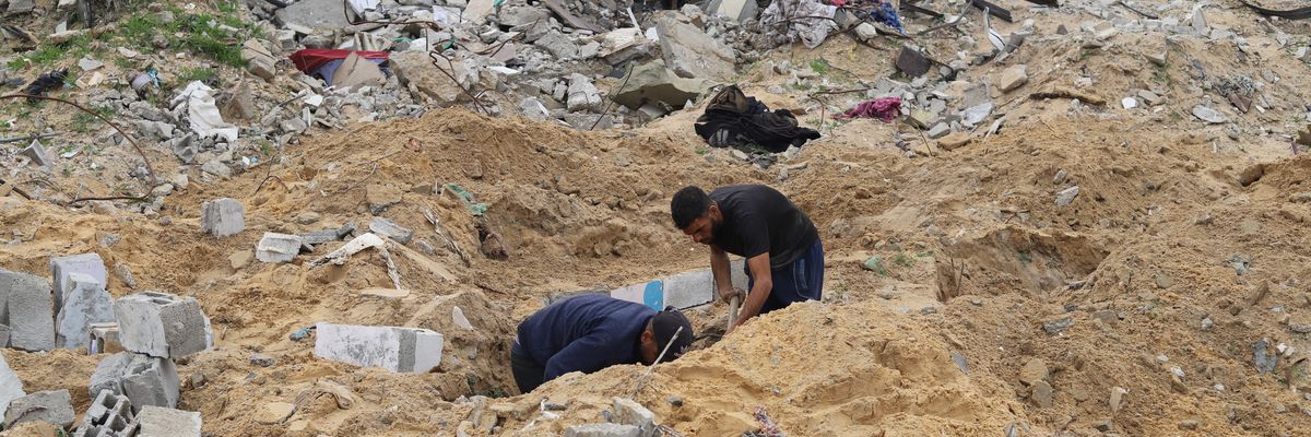 Destruction is seen in a cemetery resulting from Israeli army attacks