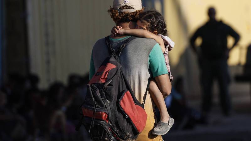 Detained immigrants at Eagle Pass, TX.