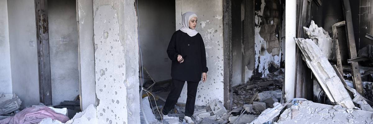Devastation at the town of Lebanon's Zawtar al-Gharbiya