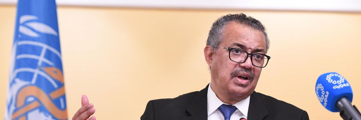 Director general of the World Health Organization Tedros Adhanom Ghebreyesus and Health Minister of Kuwait , Basil Hamud el-Sabah hold a joint press conference in Kuwait City, Kuwait on July 28, 2021.
