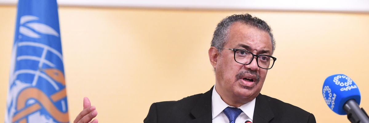  Director general of the World Health Organization Tedros Adhanom Ghebreyesus and Health Minister of Kuwait , Basil Hamud el-Sabah hold a joint press conference in Kuwait City, Kuwait on July 28, 2021. 