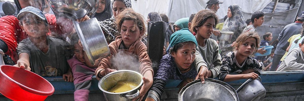 Displaced Palestinians children struggle for food amid deepening humanitarian crisis in Gaza