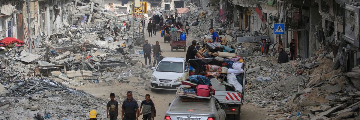 Displaced Palestinians from areas in east Khan Younis, Gaza