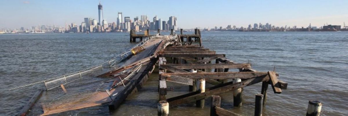 Dock damaged by Hurricane Sandy in New York.
