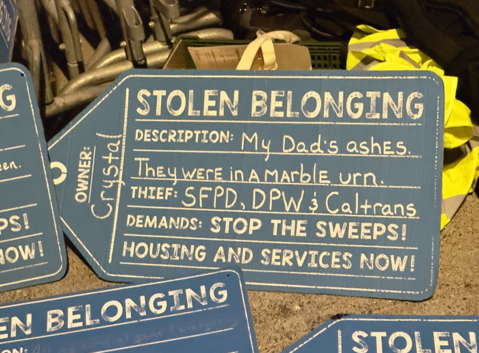 Document tags showing what people lost in encampment sweeps.