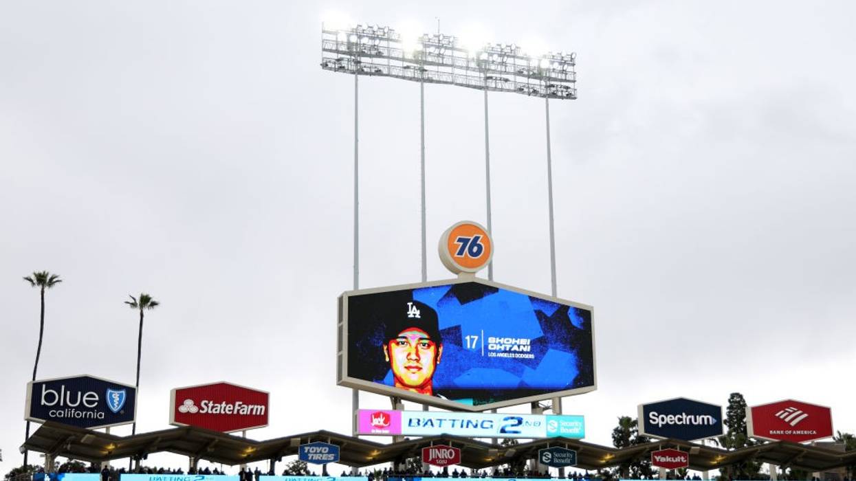 Dodger Stadium with Shohei Ohtani on scoreboard