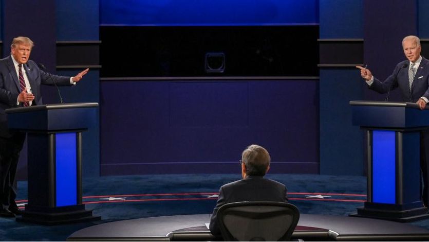 Donald Trump and Joe Biden debate in 2020.