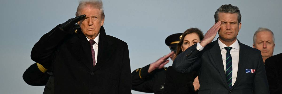 Donald Trump and Pete Hegseth salute