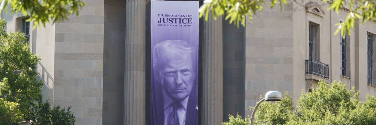 Donald Trump Banner At U.S. Department of Justice Building