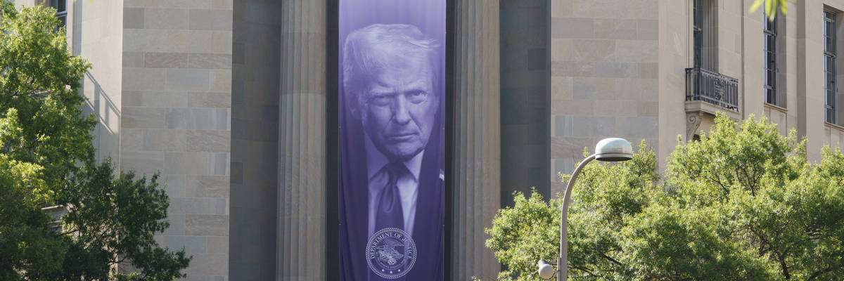 Donald Trump Banner At U.S. Department of Justice Building