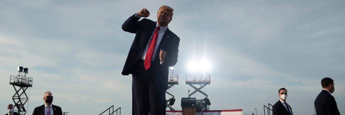 Donald Trump "dances" after a 2020 rally