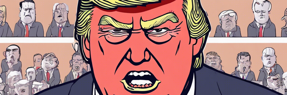 Donald Trump depicted as orange-faced bully in this cartoon.