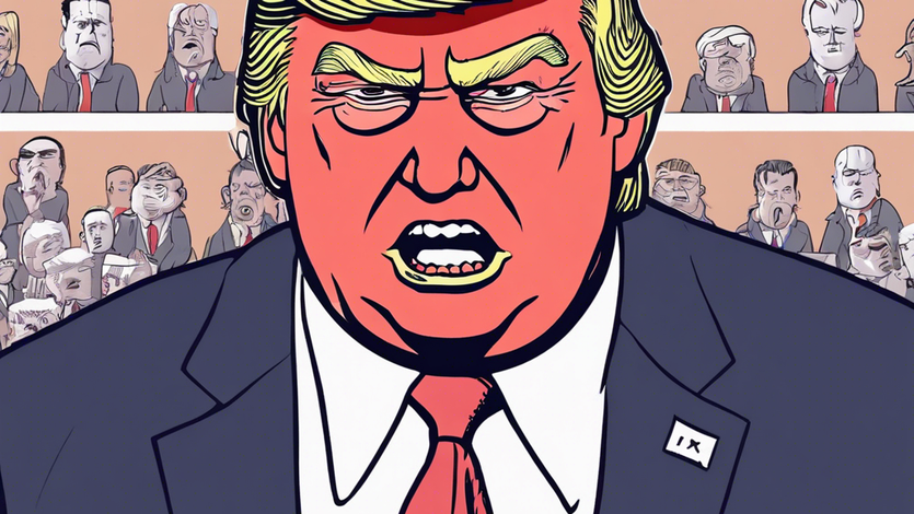 Donald Trump depicted as orange-faced bully in this cartoon.