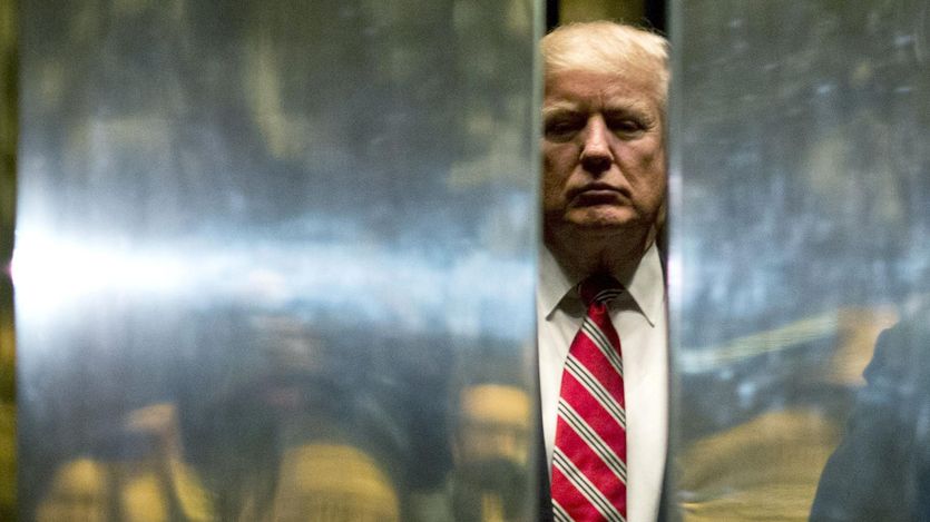 Donald Trump heads back into the elevator at Trump Tower on January 16, 2017 in New York City.
