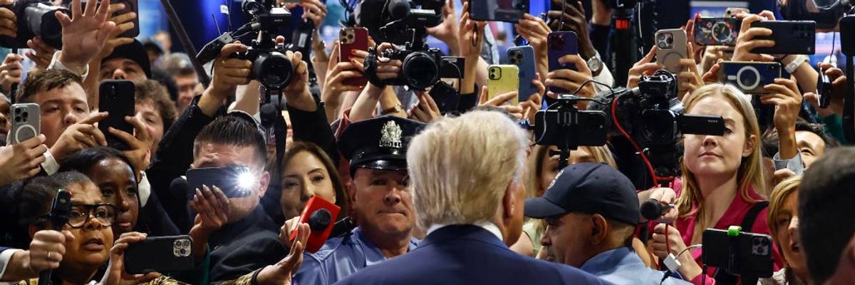 Donald Trump in front of reporters