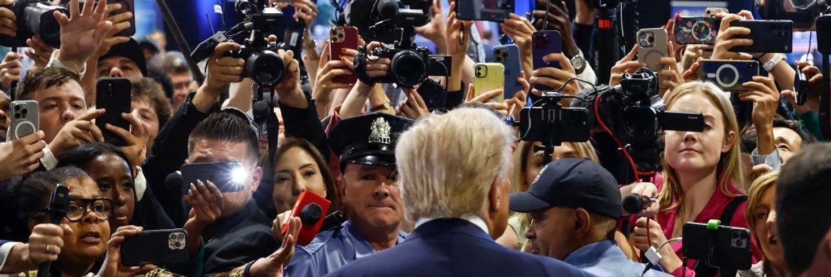 Donald Trump in front of reporters
