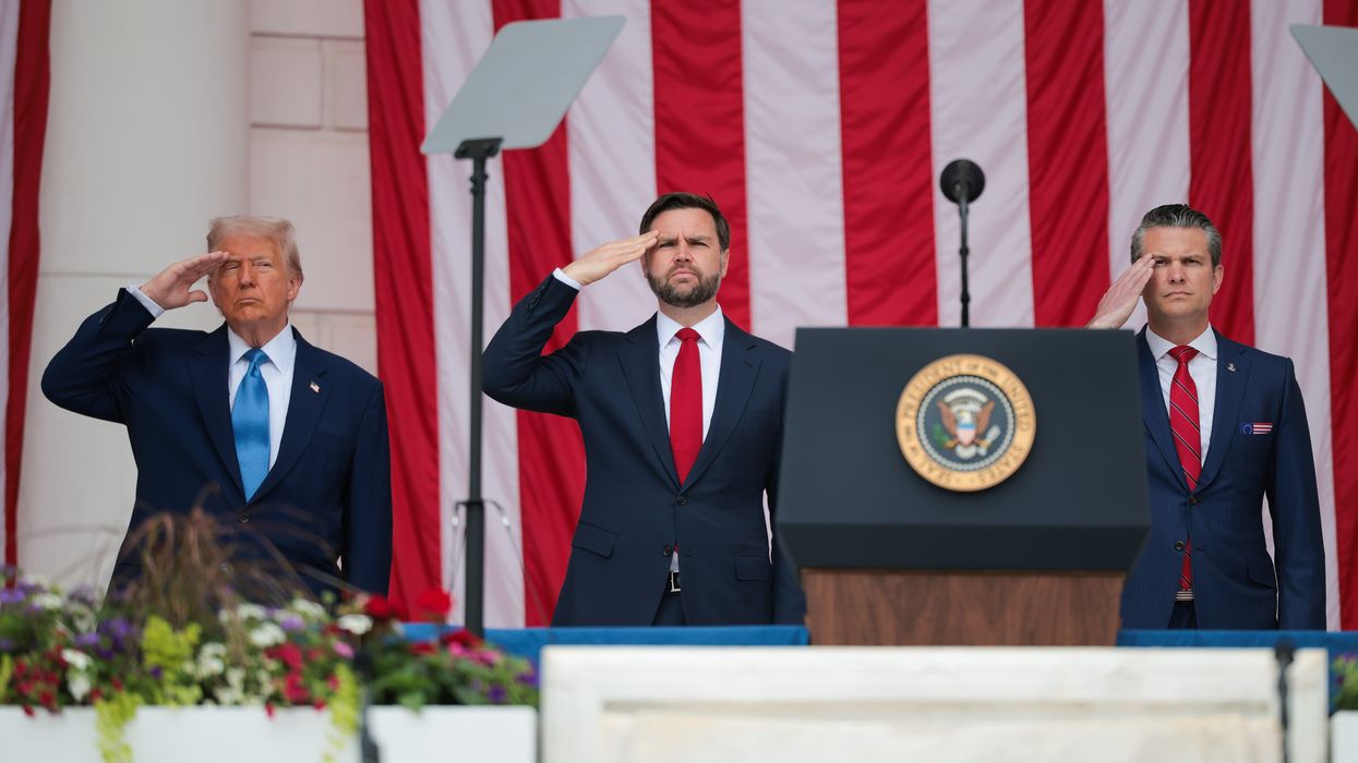 Donald Trump, JD Vance, and Pete Hegseth salute on Memorial Day.