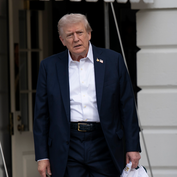 Donald Trump leaves the White House