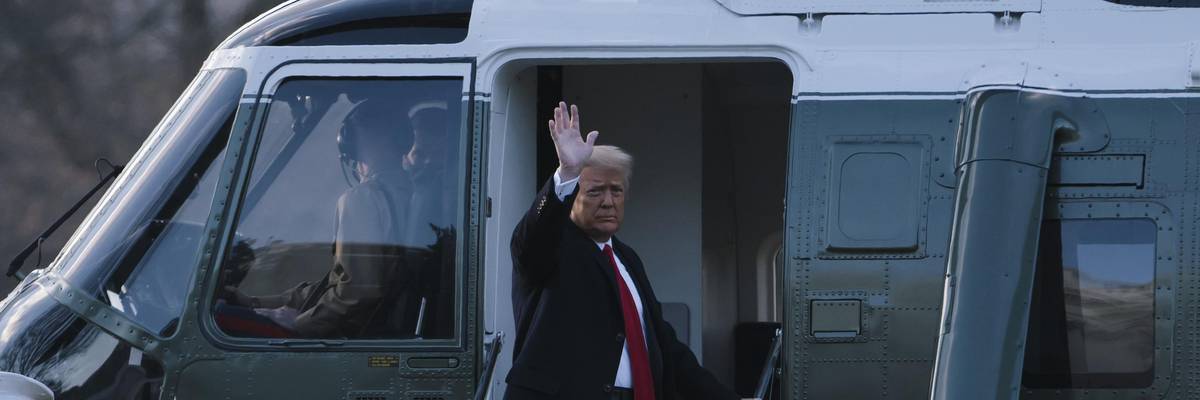 Donald Trump leaving on a plane