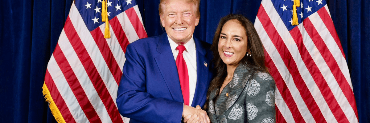 Donald Trump shakes hands with Harmeet Dhillon