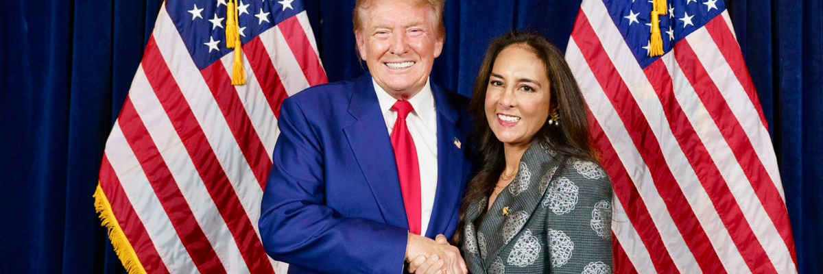 Donald Trump shakes hands with Harmeet Dhillon