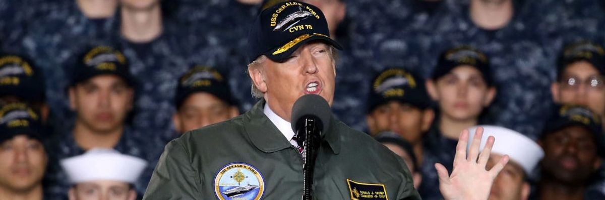 Donald Trump speaking before Naval officers