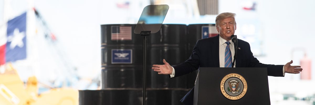 Donald Trump speaks at active oil rig