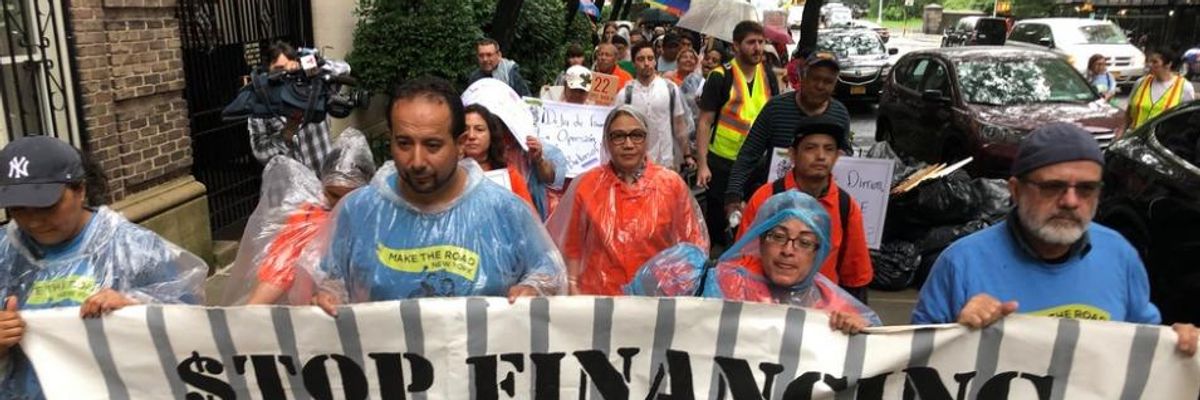 At Rally Outside Jamie Dimon's Home, Immigrant Rights Advocates Demand #BackersOfHate Stop Bankrolling For-Profit Prisons