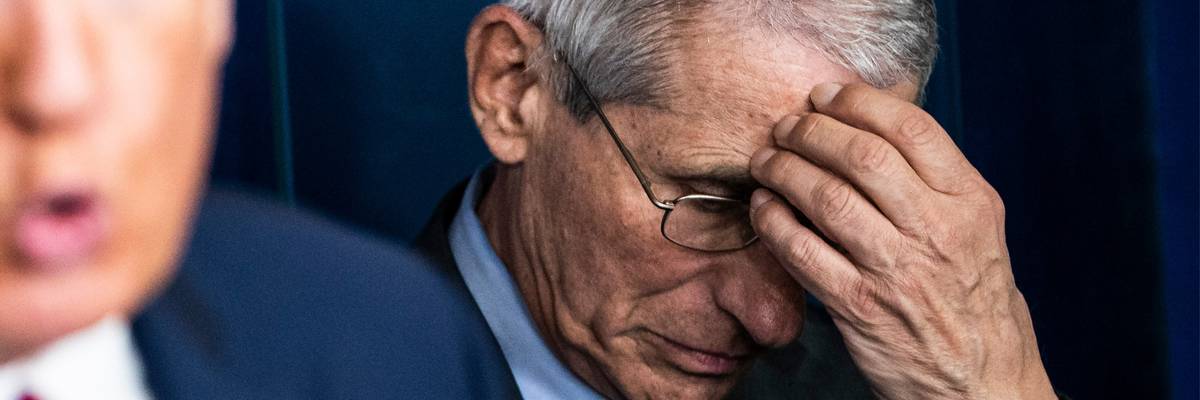 Dr. Anthony Fauci listens to Trump babble at a 2020 COVID briefing