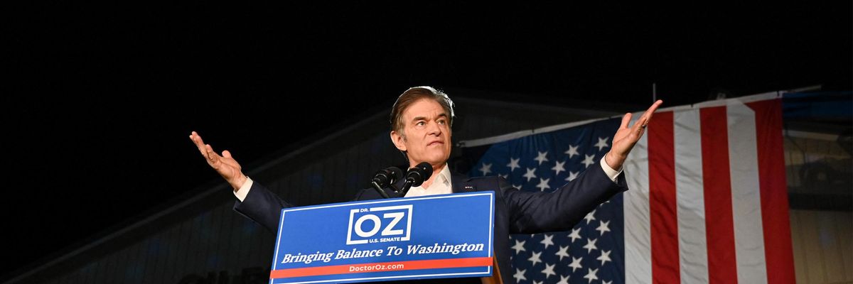 Dr. Mehmet Oz speaks at a campaign rally
