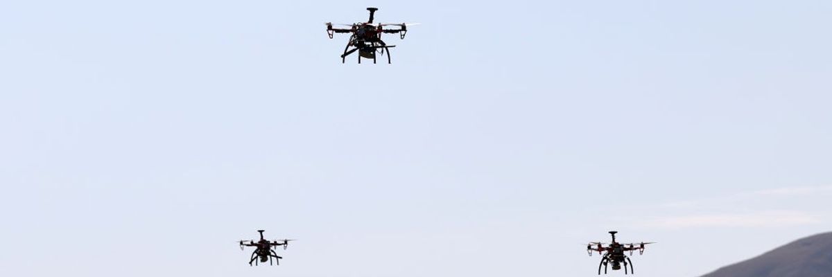 Drones fly as a part of the Mixed Swarm Operation