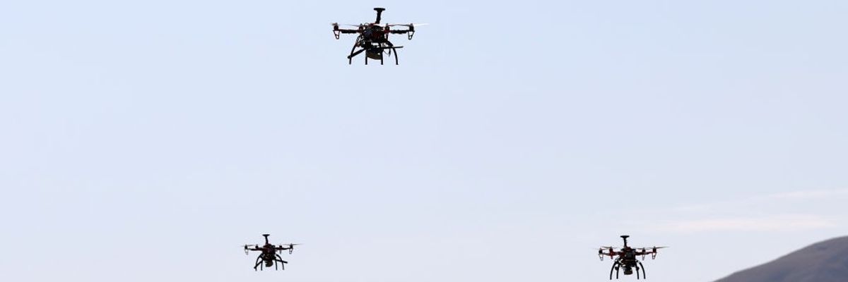 Drones fly as a part of the Mixed Swarm Operation 