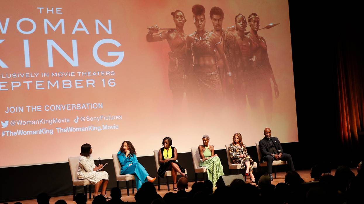 Dwandalyn Reece, Gina Prince-Bythewood, Viola Davis, Shiela Atim, Cathy Shulman, and Julius Tennon speak onstage during a special screening of The Woman King at the National Museum of African American History and Culture on September 15, 2022 in Washington, D.C.