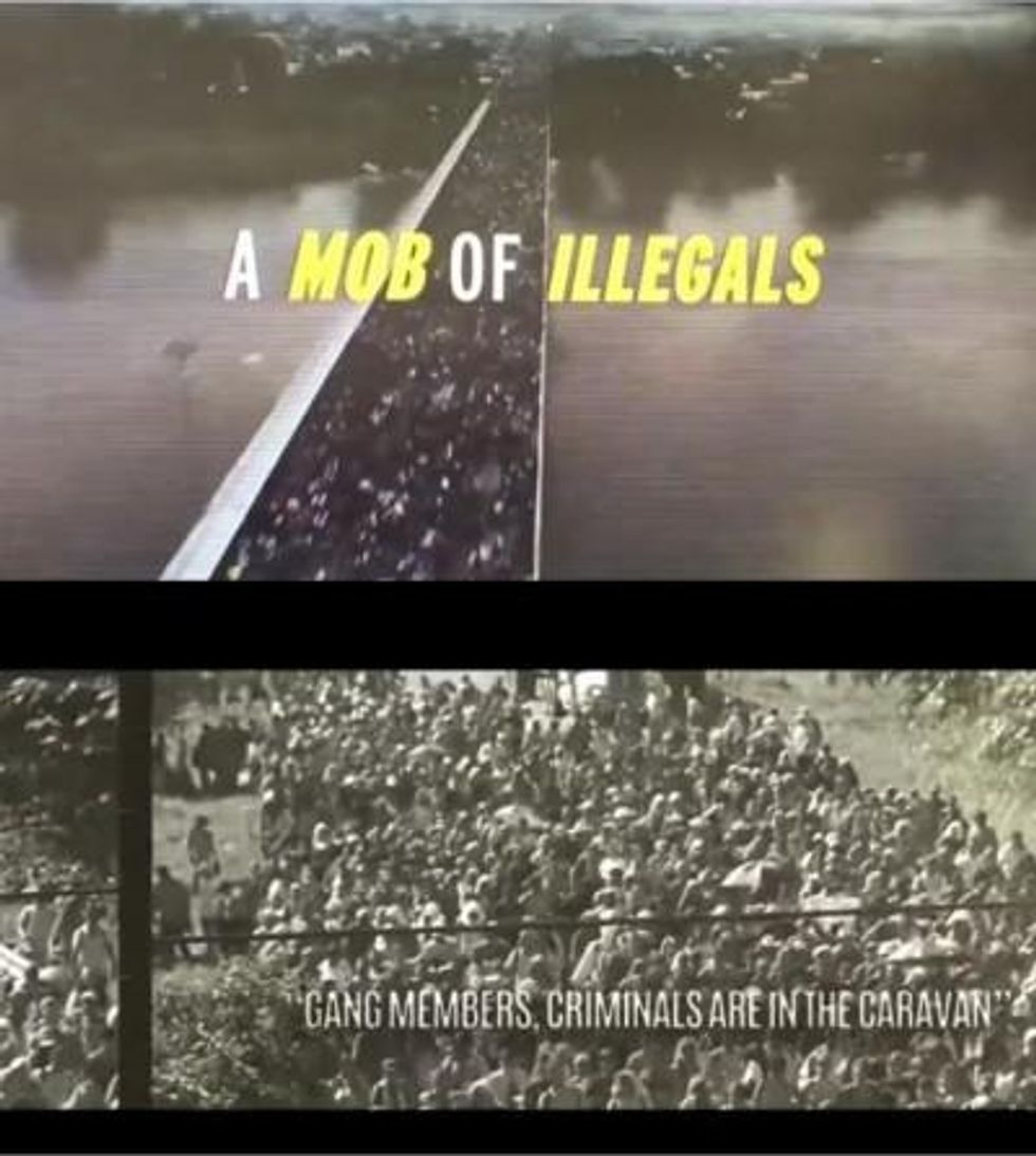 Echoing President Trump, Republicans have turned to hysterical anti-immigrant ads to mobilize GOP voters in races including a North Carolina state Senate seat (top image) and the U.S. Senate election in Tennessee (bottom image). (Images are stills from public videos released by Friends of Trudy Wade and Senate Leadership PAC.)