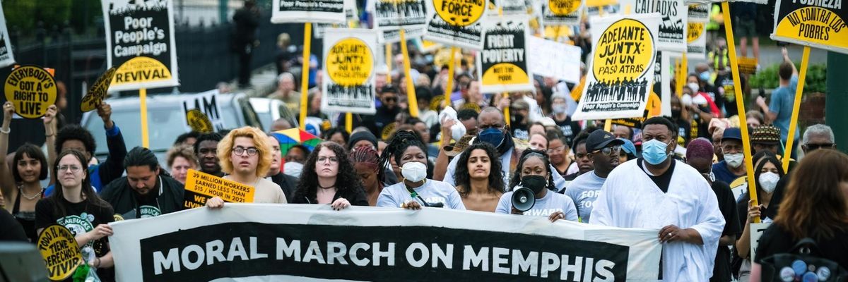 Economic justice advocates march in Memphis, Tennessee on May 23, 2022.
