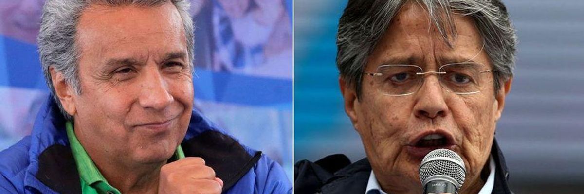 Ecuador Presidential candidates: Former vice president Lenin Moreno, left, and wealthy banker Guillermo Lasso, right.