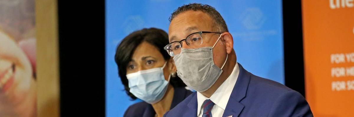 Education Secretary Miguel Cardona speaks in Boston.