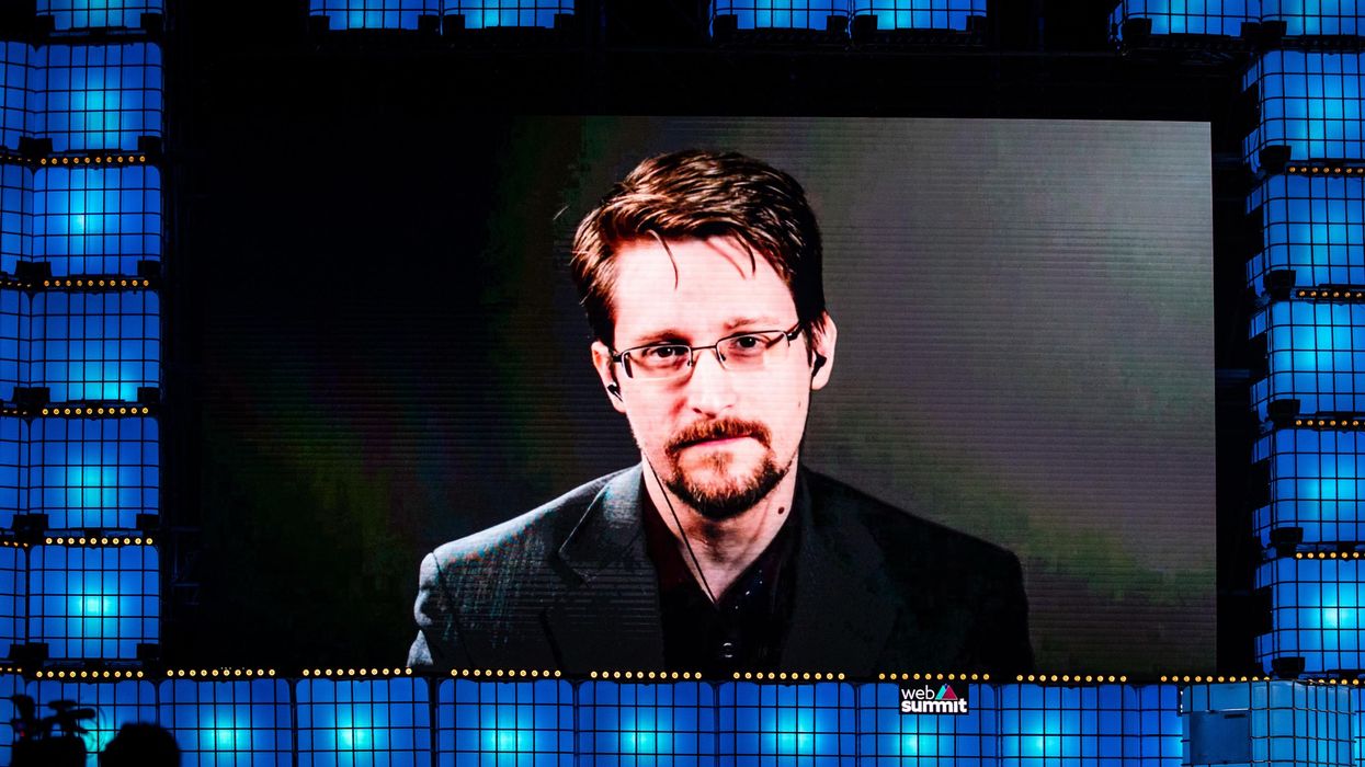 Edward Snowden speaks during a technology conference