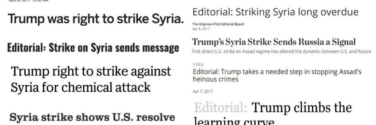Out of 46 Major Editorials on Trump's Syria Strikes, Only One Opposed