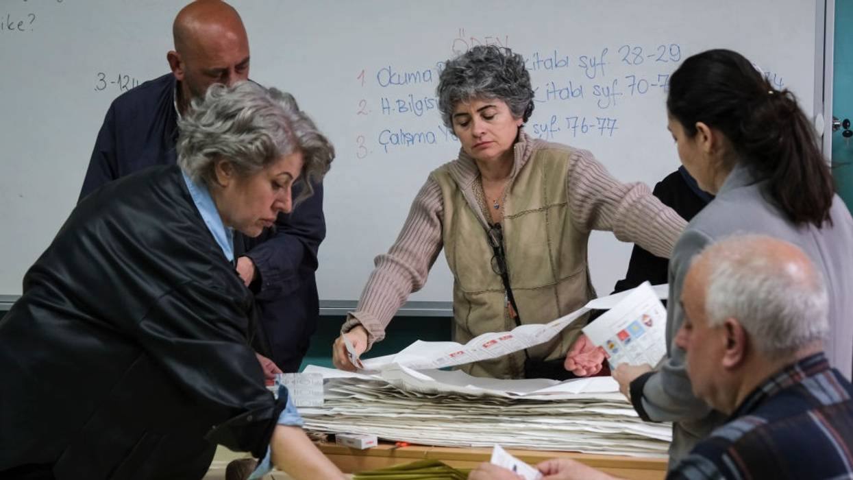 Election officials prepare to count ballots on May 14, 2023 in Istanbul, Turkey.