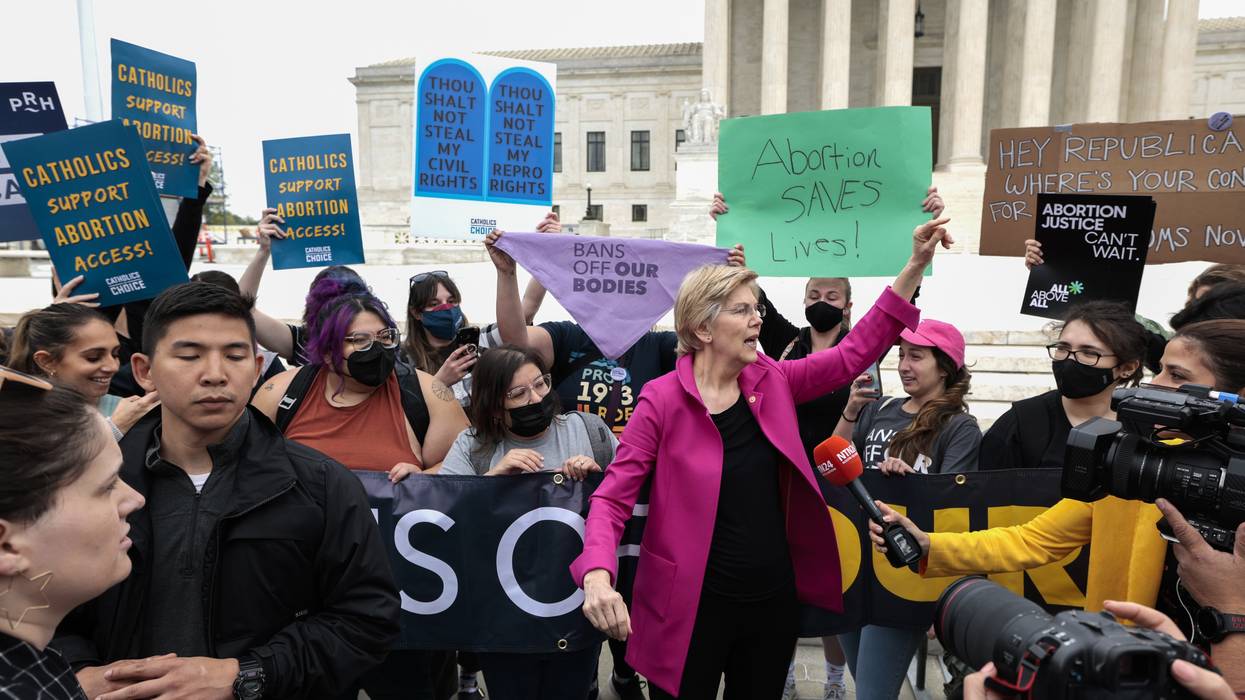 Elizabeth Warren attends an abortion rights protests
